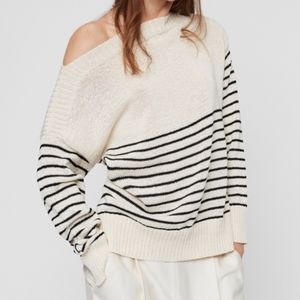 M) All Saints Striped Boat Neck Knit Sweater